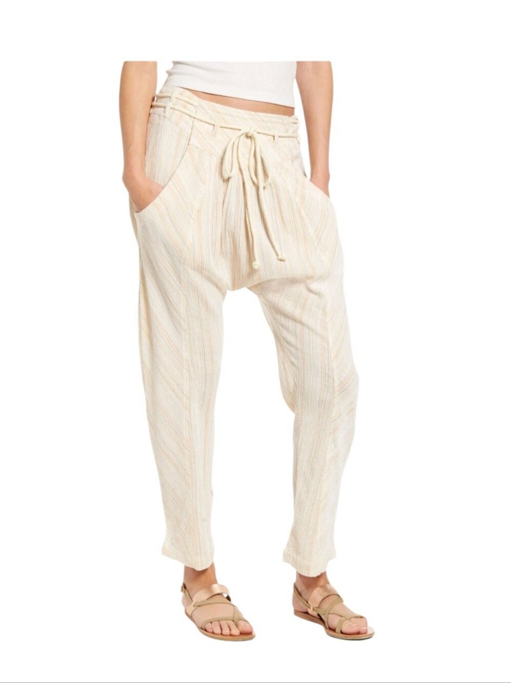 Free People Roll With It Women’s Cream Drawstring Harem Pants
